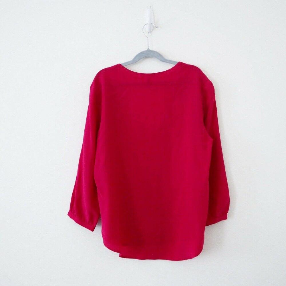 Amour Vert Silk Fuchsia V Neck Blouse - Picture 7 of 9